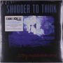 Text: "SHUDDER TO THINK", "20th ANNIVERSARY EDITION...". Illustration einer stilisierten Figur vor violettem Hintergrund.