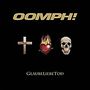 Text: "OOMPH!" und "GlaubeLiebeTod". Symbole: Kreuz, brennendes Herz, Totenkopf auf schwarzem Hintergrund.