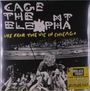"Cage the Elephant Live From The Vic in Chicago". Schwarz-Weiß-Foto mit Mensch über einer Menge. RSD Black Friday Sticker.
