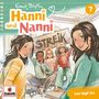 Text: "Hanni und Nanni", "STREIK", "Lou legt los". Illustration von fünf Mädchen, zwei im Vordergrund. Ein Mädchen hält ein Streikschild.