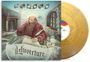 Text "Kansas" oben, "Leftoverture" unten. Illustration eines nachdenklichen Mannes in mittelalterlichem Raum. Goldene Schallplatte.