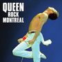 "QUEEN ROCK MONTREAL" in weißer Schrift. Ein Mann, freier Oberkörper, springt dynamisch mit Mikrofon auf blauem Hintergrund.
