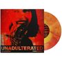 "UNADULTERATED" in großer Schrift, ein Album von "Roman Candle". Eine rot-schwarze Illustration zeigt ein lachendes Gesicht.