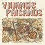 Text: "VAIANO'S PAISANOS". Illustration eines Picknicktuchs mit Musikinstrumenten und Essen, wie Brot und Obst.