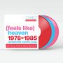 "Feels like heaven 1978-1985 essential synth-pop" in großen, bunten Buchstaben, daneben bunte Schallplatten.