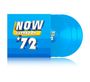 Text: "NOW YEARBOOK 72". Illustration eines blauen Albums mit drei blauen Schallplatten.