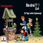 "Adventskalender", "Die drei ??? Kids", "24 Tage voller Spannung!". Illustration: Brunnen mit Kindern und Weihnachtsbaum.