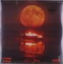 Text: "Ozuna", "Beéle", "Stenhal". Großer roter Mond über einem brennenden Auto mit Reflexion im Wasser.