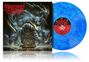 „No Place of Warmth“ steht unten; daneben schimmernde blaue Vinyl-Schallplatte und eine Illustration mit Dämonen.