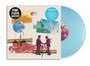 Text: "PINK FLOYD 8-TRACKS", "BLUE VINYL Includes The Hits". Collage aus Fotos, Grafiken und einer blauen Schallplatte.