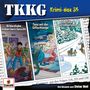 "TKKG Krimi-Box 35". Drei Illustrationen: Personen im Raum, Junge mit Giftschlange, Kinder im Schnee. EUROPA-Logo unten links.