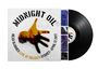 "Midnight Oil: Head Injuries Live at Selina’s Sydney - April 13 2017." Schallplatte mit Cover, Hand-Silhouette, Konzertmotive.