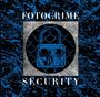 Text: "FOTOCRIME SECURITY". Illustration: Ein blauer Vorhängeschlosskopf auf schwarzem Hintergrund mit Gittern und Ketten.
