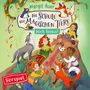 „Margit Auer, Die Schule der magischen Tiere, Hoch hinaus!, Hörspiel.“ Kinder klettern fröhlich auf einen Vulkan.