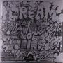 CREAM, WHEELS OF FIRE. Eine schwarz-weiße, psychedelische Illustration mit wirbelnden Formen und Blasen.
