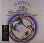 "CAMEL music inspired by The Snow Goose" in blauen, gelben und weißen Buchstaben über einem stilisierten Gans-Design.