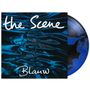 Text: "the Scene", "Blauw". Ein Vinyl-Cover mit blau-schwarzem, welligem Muster, daneben die farblich passende Schallplatte.
