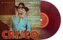 Texte: "MIRANDA LAMBERT", "CRISCO". Frau mit Cowboyhut, blauem Hemd vor Holzwand. Rote Vinyl-Schallplatte rechts daneben.