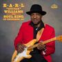 E.A.R.L "Guitar" Williams, The Soul King of Bessemer, AL. Ein Mann in rotem Anzug mit Gitarre lächelt.
