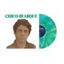 Oben steht „CHICO BUARQUE“. Links ein Porträt eines Mannes, rechts eine grüne Schallplatte.