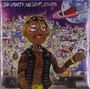 "The Party Never Ends" steht oben. Eine bunte, cartoonartige Figur mit Rastalocken ist umgeben von anderen fantasievollen Gestalten.