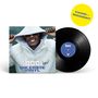„HAND—SIGNIERT“ auf gelbem Kreis. Plattencover: Person im weißen Hoodie, Text „boc DIE ERSTE VINYL“. Schwarze Vinylplatte.