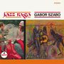 Text: "jazz raga", "GABOR SZABO", "STEREO". Links ein Foto von einem Paar, rechts eine bunte Illustration mit Musikern.