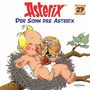 "Asterix, Der Sohn des Asterix, 27." Illustration eines Babys im Nest und eines kleinen Kriegers mit Helm.
