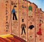 "MESOPOTAMIA" und "the B-52's". Fünf stilisierte Figuren vor antiken Hieroglyphen auf einer rissigen Wand.
