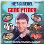 „HE'S A REBEL: THE SONGS OF GENE PITNEY“. Fotos von Sängern um Porträt von Mann. Logo oben links.
