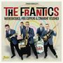 "The Frantics: Werewolves, Fog Cutters & Straight Flushes" in bunten Kreisen. Fünf Männer in Anzügen mit Instrumenten.