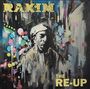 "RAKIM" und "THE RE-UP" in goldener Schrift. Ein abstraktes Gemälde zeigt eine Person mit bunten, gesprenkelten Farben.
