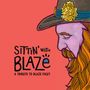 "Sittin' with Blaze. A Tribute to Blaze Foley." Illustration eines Mannes mit Hut, geschlossenem Auge und rotem Bart auf rotem Hintergrund.