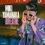 Text: "MIKI YAMANAKA BREATHE". Frau in lila Kimono hält Sonnenbrille, lächelnd.