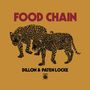 "FOOD CHAIN", "DILLON & PATEN LOCKE". Zwei stilisierte Leoparden auf braunem Hintergrund.