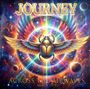 "JOURNEY" und "ACROSS THE AIRWAVES MAY 9, 1979". Ein bunter Skarabäus mit ausgebreiteten Flügeln in einem kosmischen Hintergrund.
