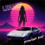 Text: "L.E.G.A.C.Y" und "Midnight Riot". Illustration: Silhouette vor untergehender Sonne, Sportwagen, Retro-Stil.