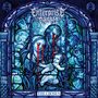 Text: "ENTREPRISE SACRÉE" und "THE CHOSEN." 
Illustration: Blaues, gotisches Glasfenster mit Maria, Josef und dem Jesuskind. Rote Details.