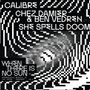 Texte: "Calibre", "Chez Damier & Ben Vedren", "She Spells Doom", "When There is No Sun", "Intergalactic Music is of the Outer Darkness Vol.3". Pixelartige, spiralförmige Schwarz-Weiß-Grafik.