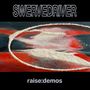 "SWERVEDRIVER" oben, "raise:demos" unten. Abstrakte Illustration in Rot, Weiß und Dunkelblau dazwischen.
