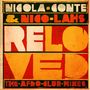"NICOLA CONTE & NICO LAHS RELOVED THE AFRO CLUB MIXES" in kräftigen Rot- und Gelbtönen, retro-inspiriert.