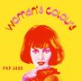 Text: "Woman's Colours" oben, "Pop Jazz" unten. Eine Frau mit rotem Haar und intensiven Augen auf gelbem Hintergrund.