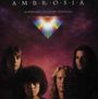 "AMBROSIA. SOMEWHERE I'VE NEVER TRAVELLED." Vier Männer vor lila Hintergrund, über ihnen ein buntes, leuchtendes Dreieck.