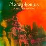 "Monophonics SOUND OF SINNING" ist in einem farbenfrohen Himmel über einer Landschaft aus bizarren Felsformationen.