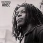 Text: "Hugh Mundell - Arise". 

Schwarz-Weiß-Foto eines Mannes mit Dreadlocks, der hoffnungsvoll in die Ferne blickt.