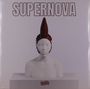Oben steht "SUPERNOVA". Unten auf einem Podest "RUNKUS". Eine weiße Büste mit rotem, spitzem Kopfschmuck.