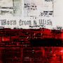 Das Werk zeigt den Text "Born from a Wish" auf einem strukturierten, collageartigen Hintergrund mit Rot- und Weißtönen.