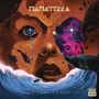 "MAMATERRA", "INNER SPACE", "ACID JAZZ". Eine Illustration eines Gesichts mit Rissen, tränenartigem Tropfen und einem Ozean.