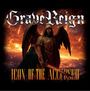 "GraveReign" oben, "Icon of the Accursed" unten. Illustration eines dunklen Engels mit Schwert vor feurigem Himmel.