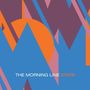 „THE MORNING LINE STARS“. Geometrische Formen: Kreise, Dreiecke in Blau, Orange und Violett. Abstrakte Komposition.